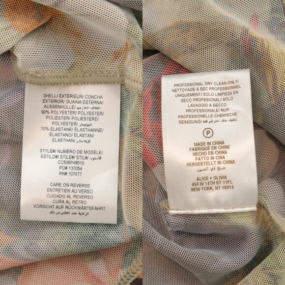 Alice + Olivia Delaina Floral Forest Print Mesh Long Sleeve Top, Green/Red,Small - Picture 9 of 9